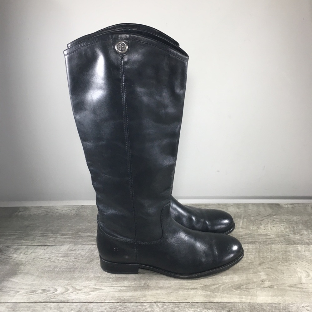 Frye 75447 Melissa Button 2 Black Tall Leather Riding Biker Womens Boots Size 9
